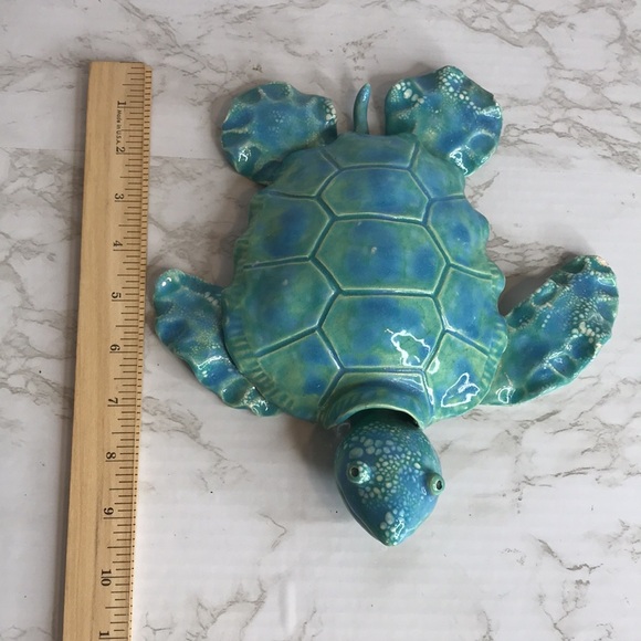 Ceramic colorful green turtle pottery figure home decor beach theme - Picture 11 of 12